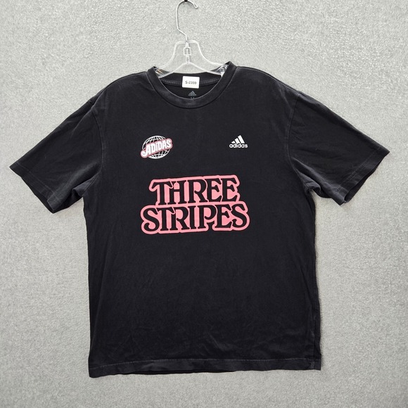 Adidas Men Shirt Medium Black Logo Tree Stripes 8 Graphic Short Sleeve Tee - Picture 1 of 9